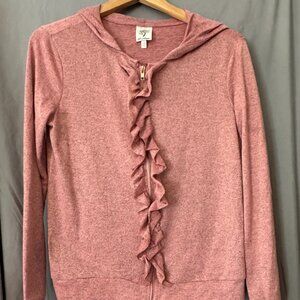 Self Esteem Ruffle Zip Hoodie Pink Lightweight Hooded Jacket Women’s Size S